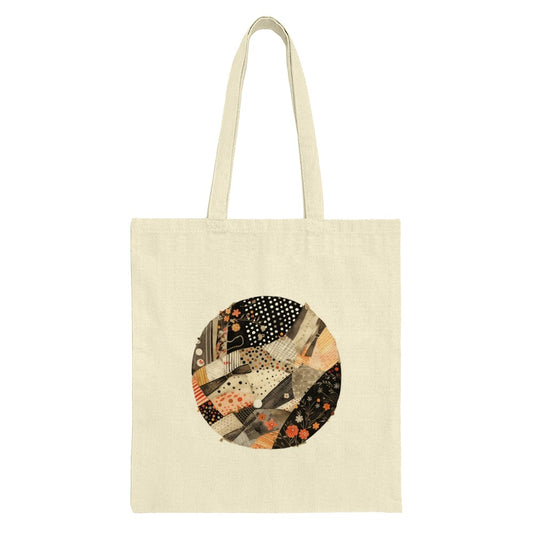 Quilted Circle Tote Bag, Patchwork Design, Unique Handbag, Abstract Art Tote, Stylish Grocery Bag, Reusable Shopping Tote, Everyday Tote Bag - Tawshia