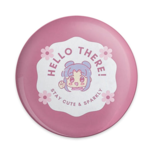 Hello There Pinback Button, Cute Anime Button, Sparkly Pinback Button, Floral Pinback Button, Kawaii Pinback Button - Tawshia