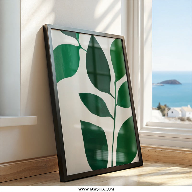 Emerald Leaves Wall Art, Botanical Print, Modern Home Decor, Nature Inspired Art, Green Leaf Painting, Framed Art Print, Wall Decor - Tawshia
