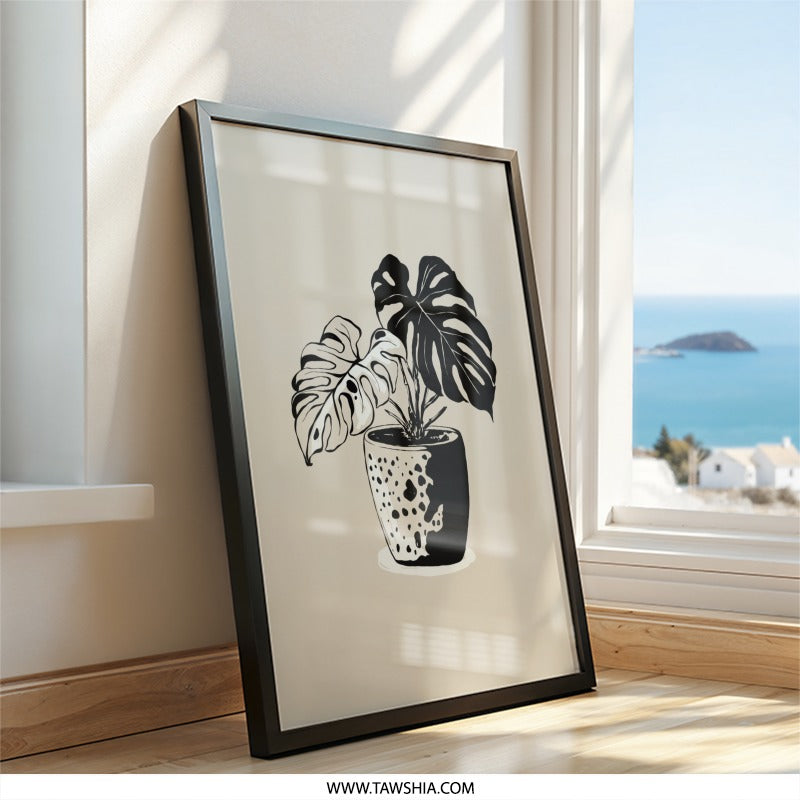 Monstera Plant Wall Art, Minimalist Art Print, Botanical Home Decor, Modern Living Room Art - Tawshia