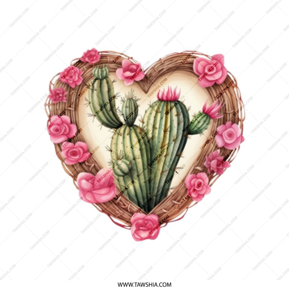 Cactus Heart Tote Bag, Floral Wreath Bag, Succulent Plant, Desert Decor, Gardening Gift, Boho Style, Nature Lover, Trendy Bag - Tawshia