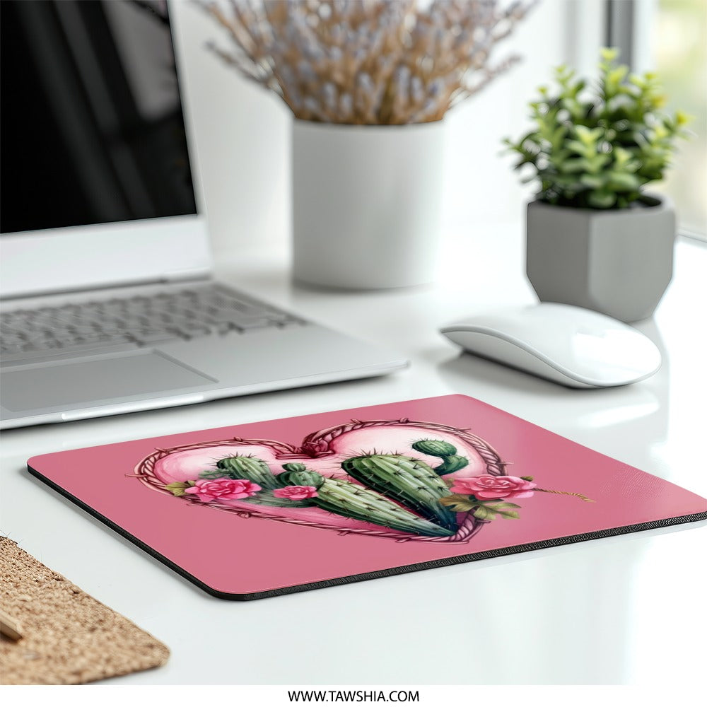 Cactus Mouse Pad, Floral Mousepad, Cute Desk Accessories, Heart Mouse Pad, Southwest Decor, Pink Mousepad, Office Decor, Computer - Tawshia