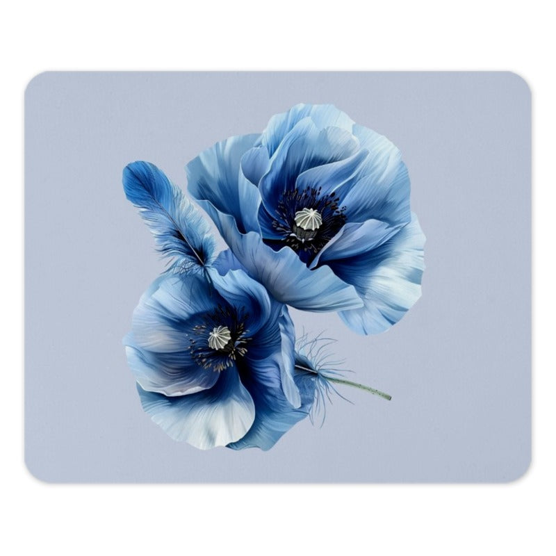Blue Poppy Mouse Pad, Floral Mousepad, Flower Desk Mat, Computer Accessory, Office Decor, Gift For Her, Aesthetic Mousepad, Cute Mouse Pad - Tawshia