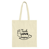 Teach Love Inspire Tote Bag, Teacher Appreciation Gift, Book Lover Bag, Inspirational Quote Bag, School Staff Gift, Gift For Teacher - Tawshia