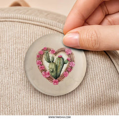 Cactus Heart Pinback Button, Floral Love, Desert Flower, Succulent Badge, Pink Rose, Botanical Button, Boho Gift, Western Decor, Cute Pin - Tawshia