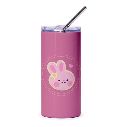 Cute Bunny Tumbler, Pink Rabbit Tumbler, Kawaii Easter Tumbler, Floral Bunny, Bunny Lover Gift, Pastel Tumbler, Animal Design Tumbler - Tawshia