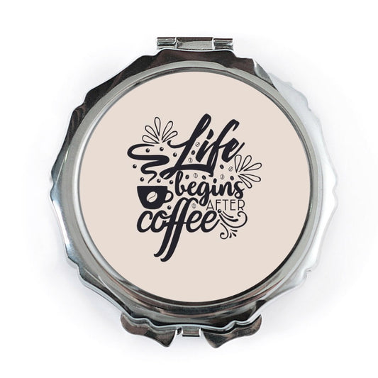Coffee Lover Pocket Mirror, Life Begins After Coffee Design, Travel Mirror, Compact Mirror, Gift for Her, Pocket Makeup Mirror - Tawshia
