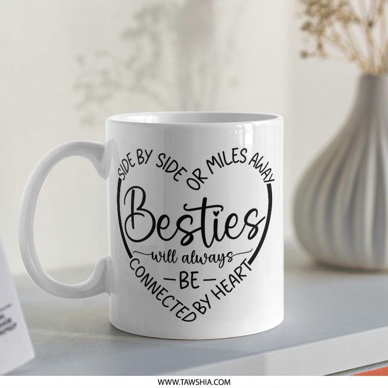 Besties Mug, Friendship Gift, Long Distance Friend, Best Friend Mug, Friend Birthday Gift, Personalized Gift for Friends, Connected by Heart - Tawshia