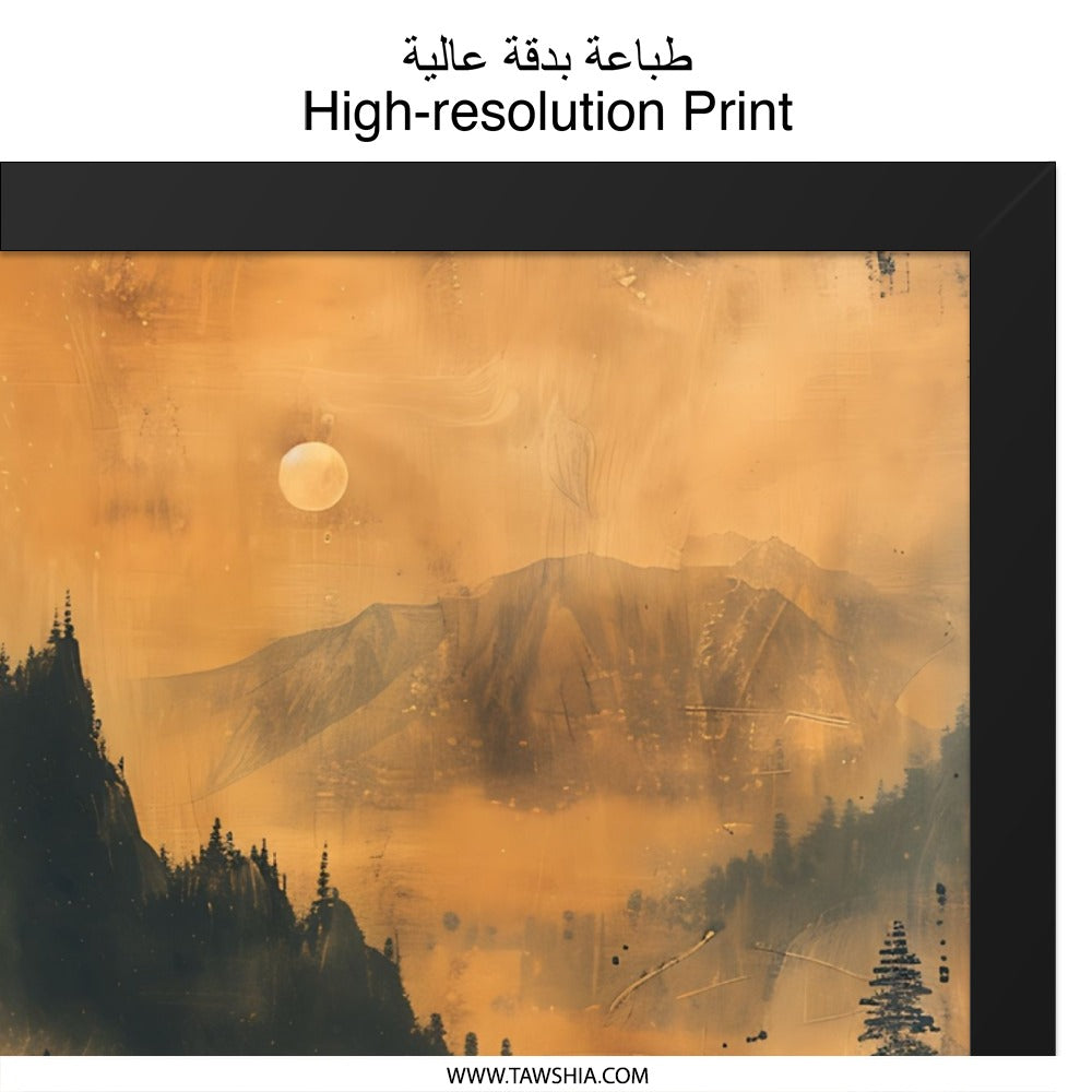Mountain Bridge Wall Art, Asian Landscape Print, Peaceful Scenery Poster, Nature Home Decor, Serene River Painting - Tawshia