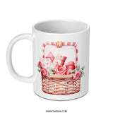 Floral Basket Mug, Roses Gift Mug, Cute Gift Mug, Watercolor Design Mug, Flowers Basket Mug, Valentine Mug, Special Occasion Mug - Tawshia