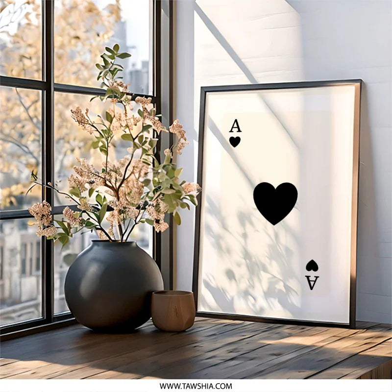 Ace of Hearts Wall Art, Minimalist Card Print, Playing Card Decor, Modern Wall Art, Casino Art, Game Room Art, Simple Wall Art - Tawshia