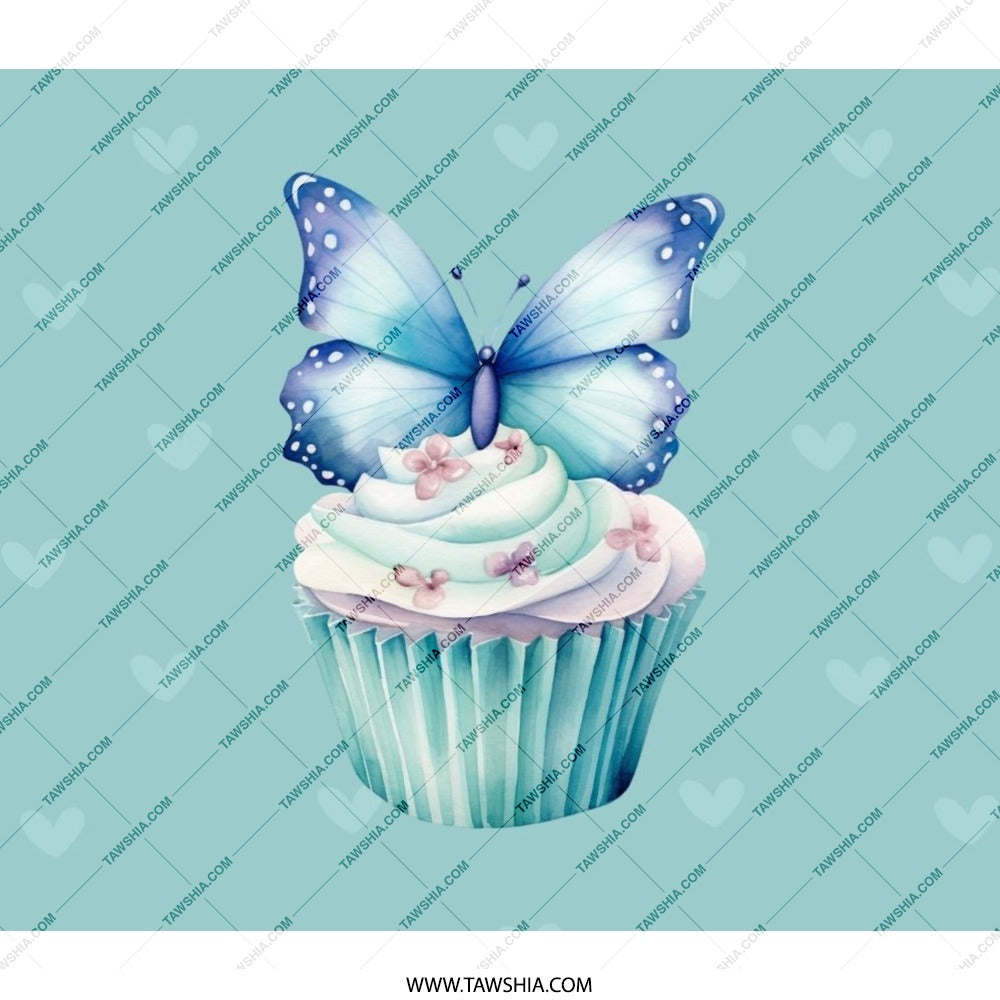 Butterfly Cupcake Backpack, Teal Hearts Rucksack, Sweet Treat Knapsack, Cute Design School Bag, Unique Backpack Gift - Tawshia