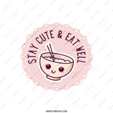 Stay Cute and Eat Well Pillow, Kawaii Food Home Decor, Cute Noodles Cushion, Asian Foodie Gift, Aesthetic Room Decor, Cartoon Bowl - Tawshia