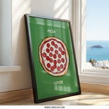 Pizza Lover Wall Art, Foodie Decor, Pepperoni Pizza Print, Green Kitchen Wall Art, Pizza Illustration, Restaurant Decor, Pizza Art - Tawshia