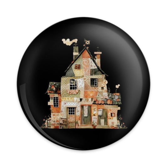 Quilted House Pinback Button, Whimsical Home Button, Colorful Patchwork House Badge, Cozy Home Art Button, Cute Unique Buttons - Tawshia