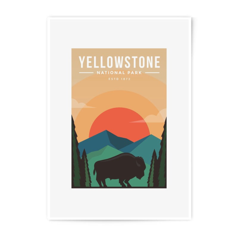 Yellowstone National Park Photographic Print, Bison Art Print, Sunset Landscape Art, Nature Photography, Modern Wall Decor, Established 1872 - Tawshia