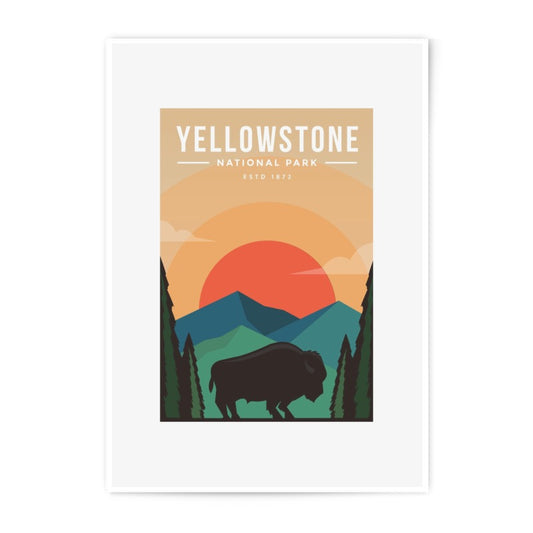 Yellowstone National Park Photographic Print, Bison Art Print, Sunset Landscape Art, Nature Photography, Modern Wall Decor, Established 1872 - Tawshia