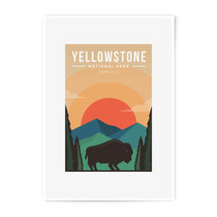 Yellowstone National Park Photographic Print, Bison Art Print, Sunset Landscape Art, Nature Photography, Modern Wall Decor, Established 1872 - Tawshia
