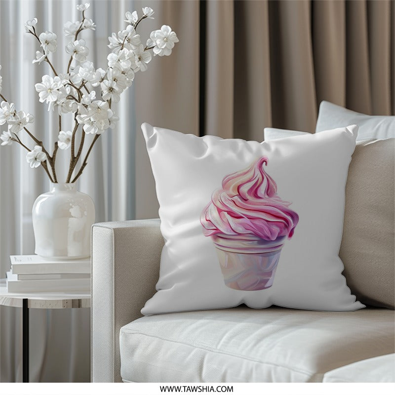 Pink Ice Cream Pillow, Sweet Treat Decor, Dessert Pillow, Decorative Cushion, Foodie Gift, Art Pillow, Soft Serve Pillow, Unique Throw - Tawshia