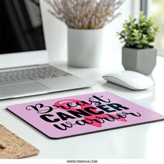 Breast Cancer Warrior Mouse Pad, Pink Ribbon Mousepad, Cancer Awareness Gift, Survivor Support Mouse Mat, Inspirational Desk Decor - Tawshia