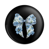 Floral Bow Pinback Button, Cute Flower Ribbon Badge, Blue Poppy Accessory, Fashion Statement, Trendy Lapel Pin, Gift Idea - Tawshia