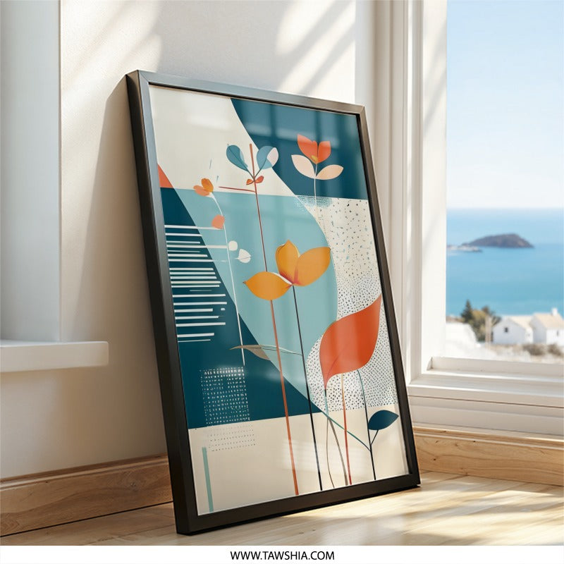Floral Wall Art Print, Modern Abstract Flowers, Geometric Wall Decor, Botanical Art, Living Room Art, Housewarming Gift, Unique Wall Decor - Tawshia