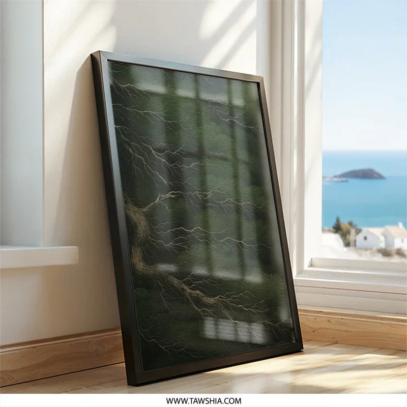 Forest Canopy Wall Art, Tree Branches Print, Dark Green Artwork, Nature Home Decor, Unique Wall Hanging, Atmospheric Landscape - Tawshia