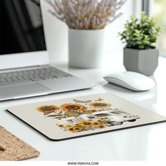 Sunflower VW Bus Mouse Pad, Floral Camper Van Desk Decor, Butterflies Boho Office Gift, Hippie Van Computer Accessory, Desk Mat - Tawshia