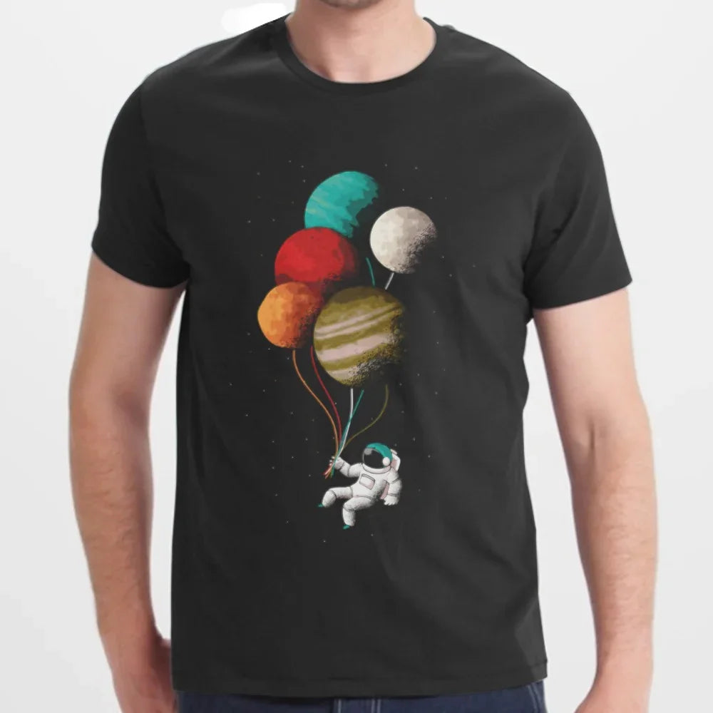 Astronaut Holding Colorful Planets Balloons T-shirt product type