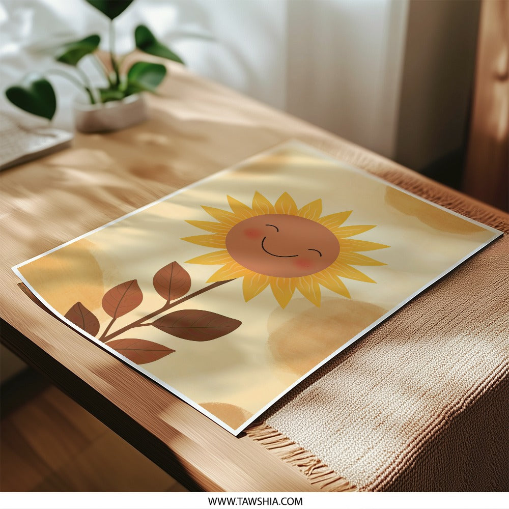 Smiling Sunflower Photographic Print, Cute Kids Wall Art, Nursery Decor Print, Botanical Art Print, Happy Flower Picture, Sunshine Wall - Tawshia