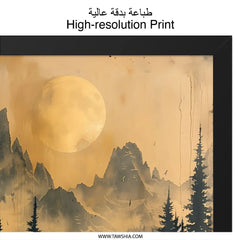Mountain Moon Wall Art, Forest Landscape Print, Nature Artwork, Atmospheric Decor, Golden Moon Art Print, Wilderness Wall Decor - Tawshia