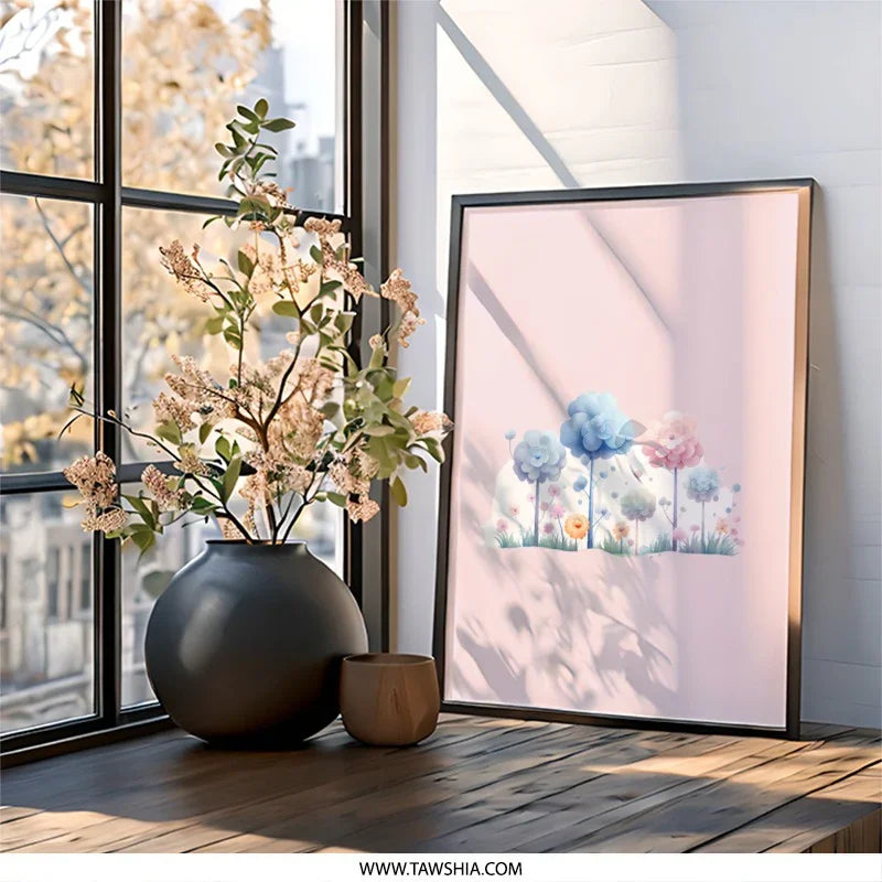Floral Garden Wall Art, Pastel Flower Print, Dreamy Landscape Art, Nursery Decor, Home Decor, Whimsical Art Print (139 characters) - Tawshia