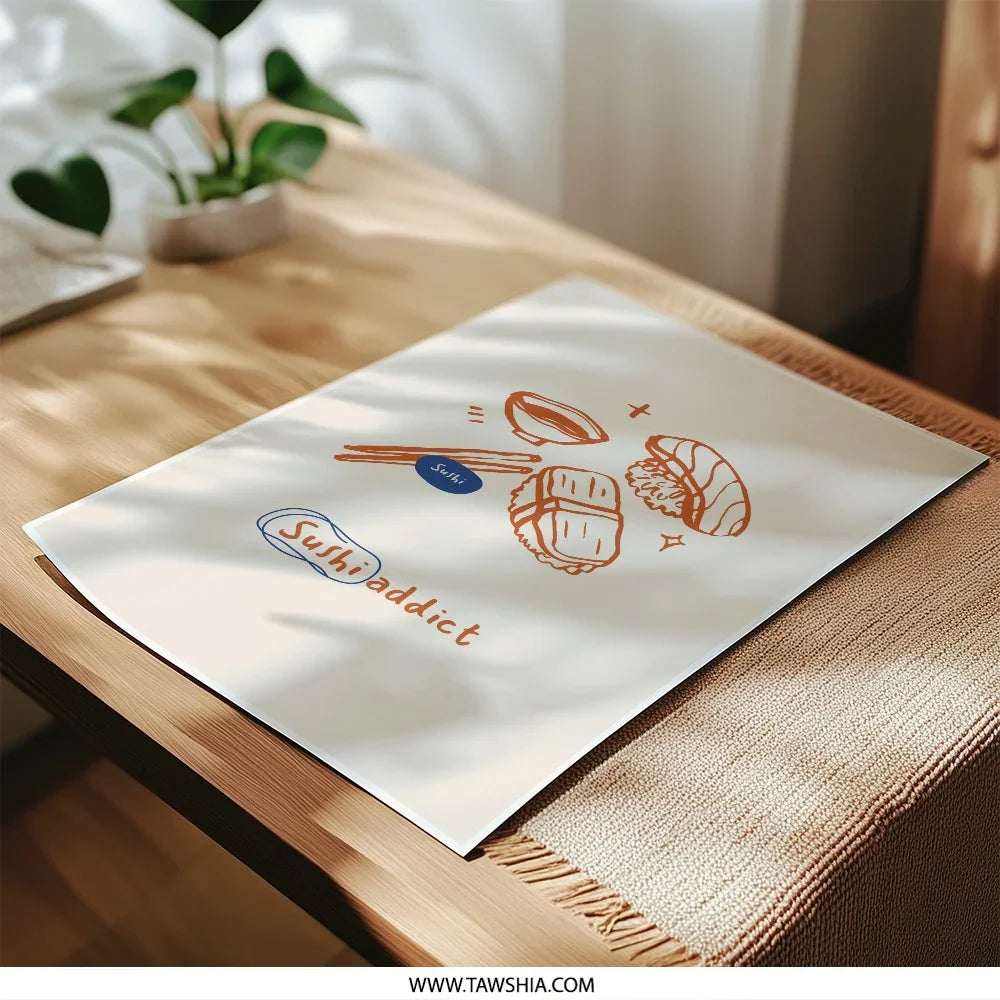 Sushi Lover Photographic Print, Japanese Food Art, Kitchen Decor, Sushi Addict Art Print, Foodie Gift, Minimalist Print, Restaurant Wall Art - Tawshia