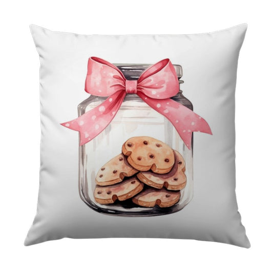 Cookie Jar Pillow, Watercolor Art Pillow, Foodie Gift, Baking Decor Pillow, Pink Bow, Home Decor Pillow, Kitchen Accent Cushion - Tawshia