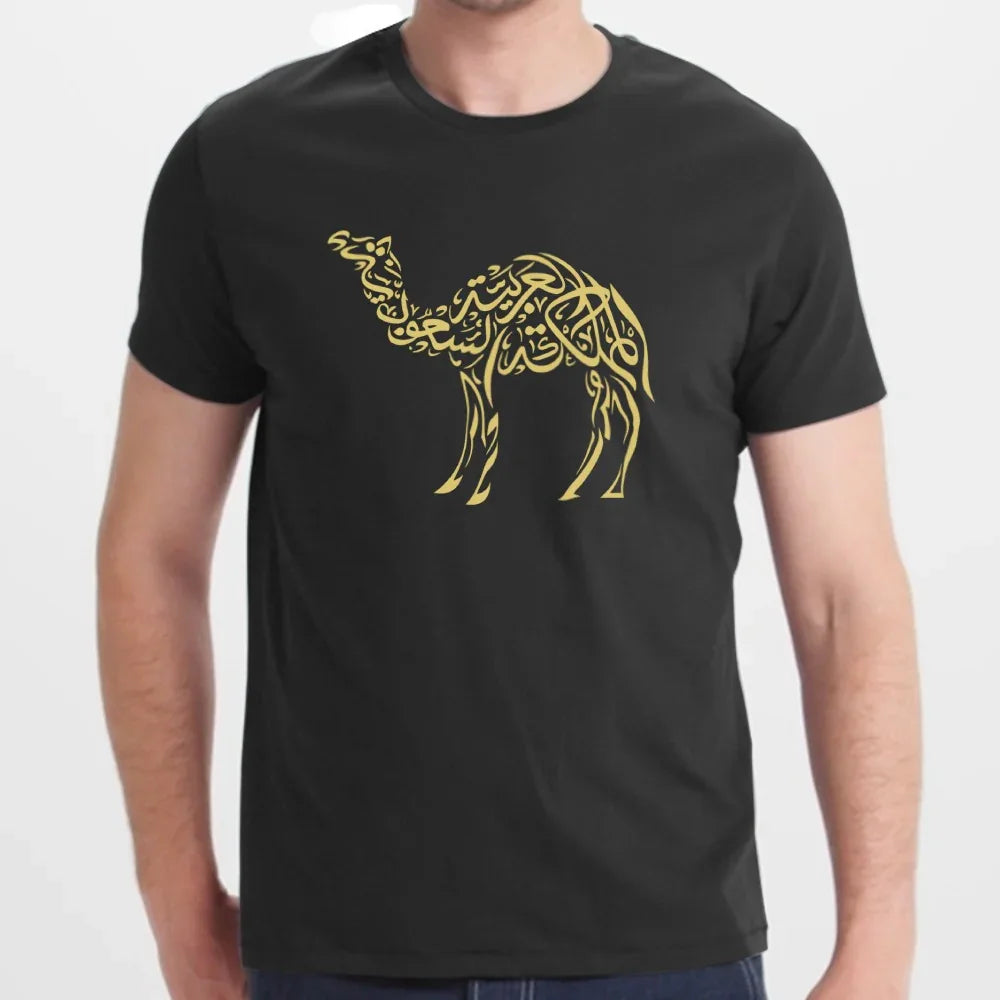 Black T-shirt with Gold Camel Graphic Design product type