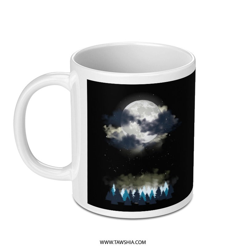 Moonlit Night Sky and Forest Design Mug product