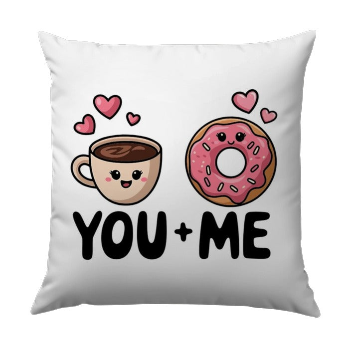 You Plus Me Pillow, Coffee and Donut Pillow, Cute Foodie Pillow, Kawaii Pillow, Valentine's Gift, Anniversary Gift, Love Gift Pillow - Tawshia