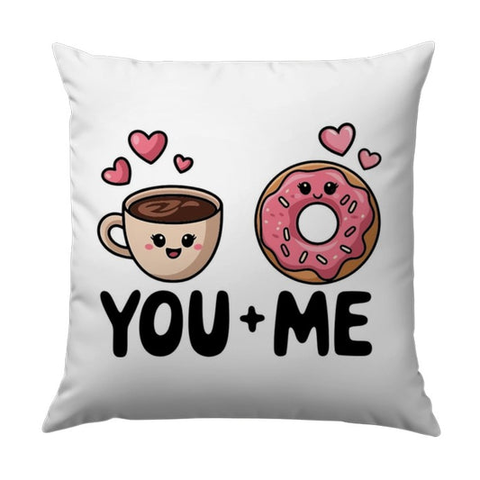 You Plus Me Pillow, Coffee and Donut Pillow, Cute Foodie Pillow, Kawaii Pillow, Valentine's Gift, Anniversary Gift, Love Gift Pillow - Tawshia