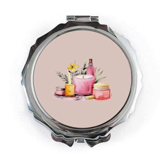 Spa Day Pocket Mirror, Beauty Products Hand Mirror, Watercolor Cosmetics Compact Mirror, Relaxation Gift, Makeup Mirror for Purse - Tawshia