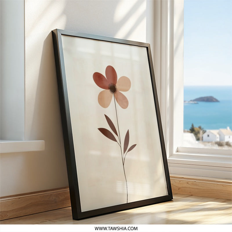 Minimalist Floral Wall Art, Bohemian Flower Print, Earth Tones Art, Simple Botanical Art, Modern Home Decor - Tawshia