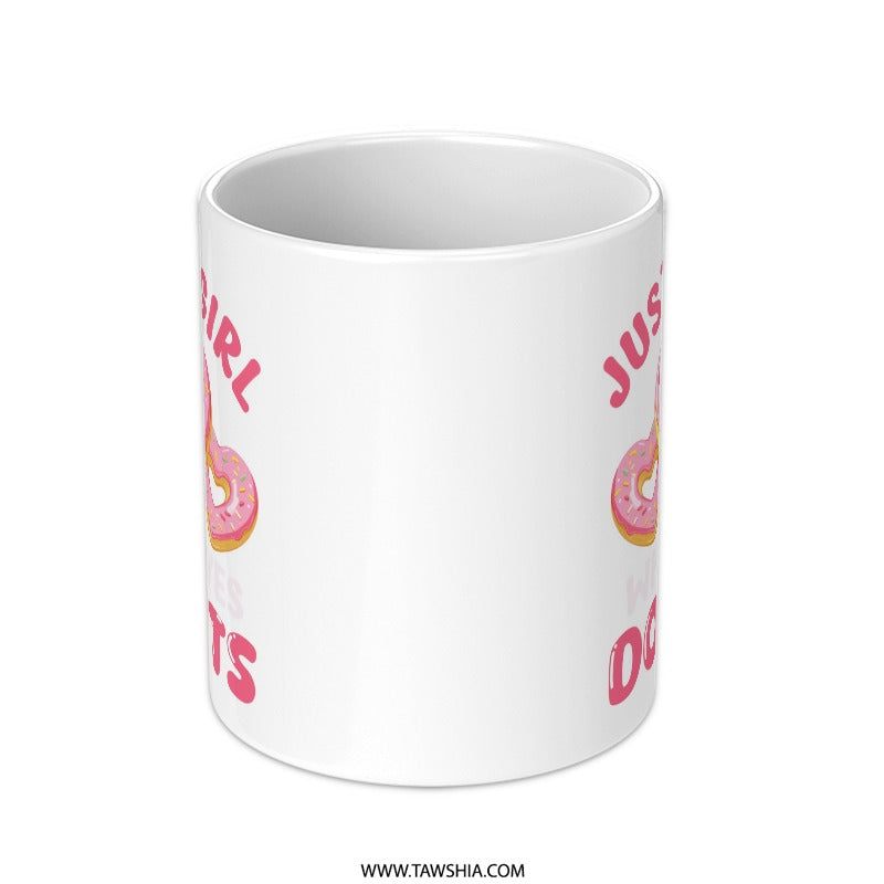 Just A Girl Who Loves Donuts Mug, Cute Donut Lover Gift, Pink Donut Heart Mug, Sweet Treat Gift, Donut Addict Present - Tawshia