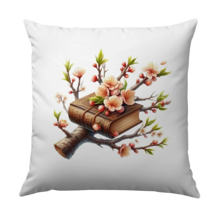 Book Pillow, Floral Pillow, Tree Branch Pillow, Unique Home Decor Pillow, Spring Blossom Pillow, Reading Nook Pillow, Literary Gift Pillow - Tawshia