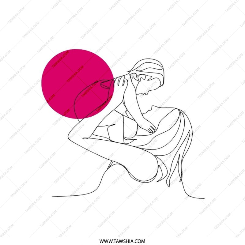 Mother and Child Pillow, Minimalist Line Art Pillow, Modern Home Decor, Abstract Pink Circle Design Throw Pillow, Mother's Day Gift - Tawshia