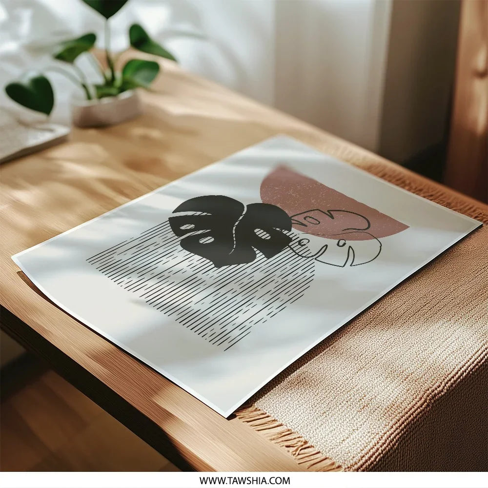 Monstera Leaf Photographic Print, Minimalist Art Print, Boho Wall Decor, Modern Home Art, Abstract Botanical Print, Tropical Plant Art - Tawshia