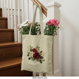 Floral Tote Bag, Rose Bouquet Design, Elegant Tote, Flower Print Bag, Stylish Reusable Bag, Everyday Tote, Unique Design Tote Bag - Tawshia