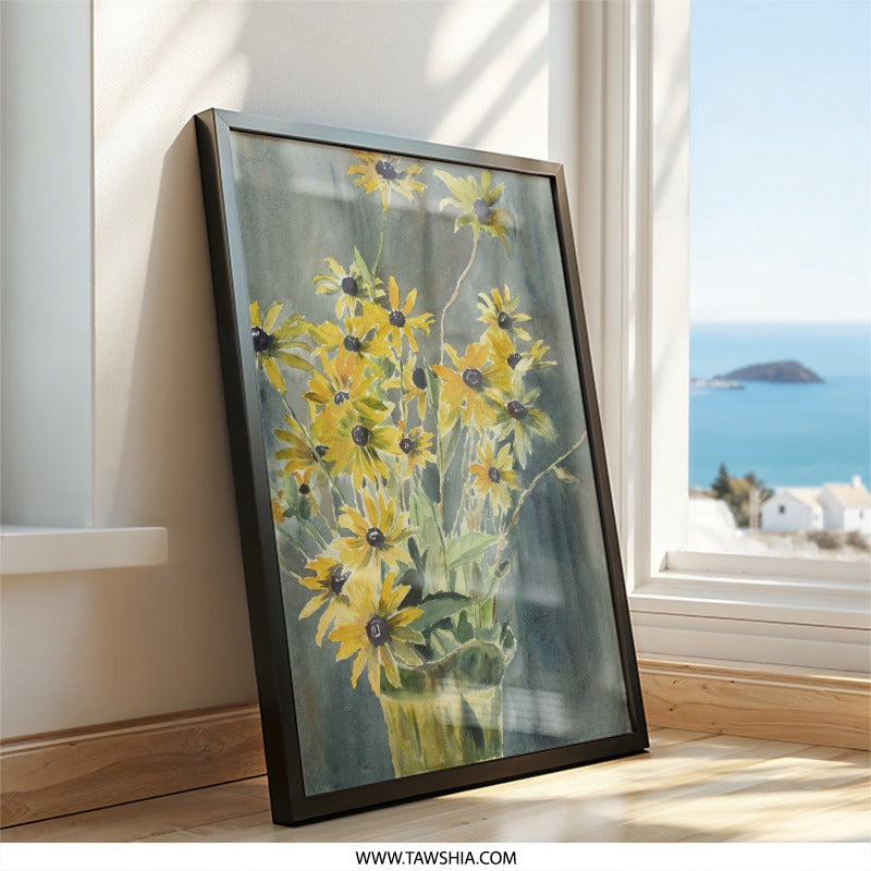 Black Eyed Susans Wall Art, Floral Watercolor Art, Yellow Flowers Print, Botanical Illustration, Fine Art Prints - Tawshia
