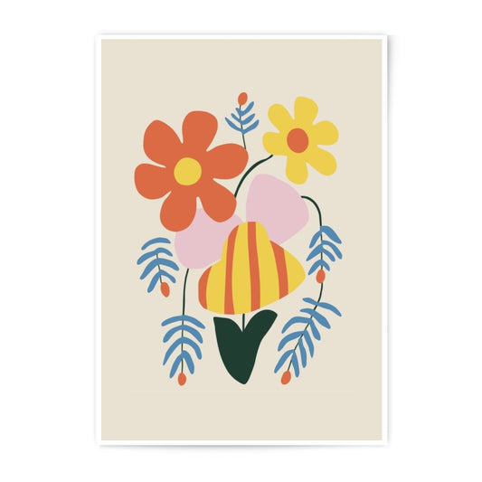 Retro Floral Photographic Print, Modern Flower Wall Art, Abstract Botanical Home Decor, Colorful Flower Illustration Print - Tawshia