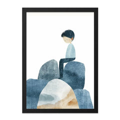 Boy on Rocks Wall Art, Kids Room Decor, Minimalist Illustration Print, Nursery Art, Childrens Wall Decor, Modern Art Print, Home Decor - Tawshia