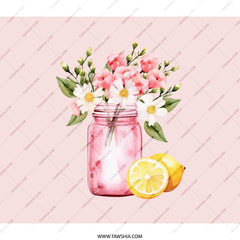 Floral Lemonade Backpack, Cute Summer Backpack, Pink Flower Backpack, Jar and Lemon Backpack, Fruit Backpack, School Backpack, Trendy - Tawshia