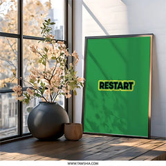 Restart Wall Art, Gaming Wall Decor, Motivation Art, Green Wall Art, Office Decor, Inspirational Wall Decor, Simple Home Decor - Tawshia